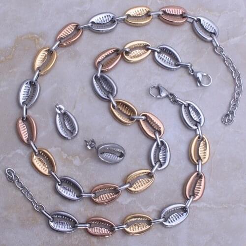 Fahion Jewelry Set Stainless Steel Shell Shape Necklace Bracelet and Earrings For Man & Woman Joyas Jewels Store SJ543005