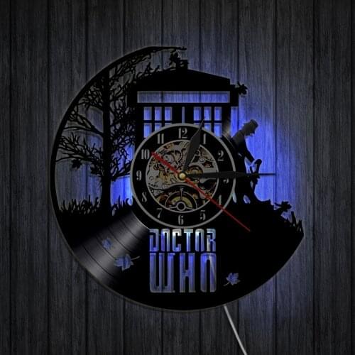 Doctor Vinyl Record Wall Lamp Clock Who Home Bar Decor Quartz Movemen Crafts Decor 7colors Light