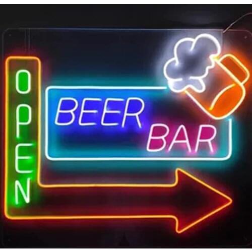 Neon Sign For Beer Bar Open with arrow light enseigne lumineuse zipp lighter Neon Lights Neon Signs Store Wall Displays Bar Sign