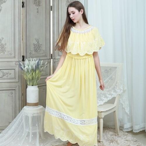 Nightgowns Female Homewear Solid Sleep Dress Gown Nightdress Women 2019 Dresses Lotus leaf collar Sleepwear Ankle-length
