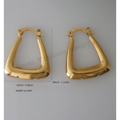 Can Mix Design/MIN ORDER 10$/NEW PLAIN SURFACE - YELLOW GOLD GP FILLED TRIANGLE HOOP TALL 1.1" WIDTH 23MM 0.9" EARRING 1G