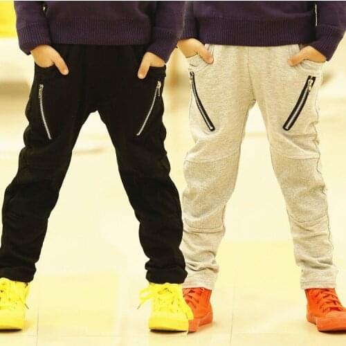 2019 kids new pants spring boys casual fake zippers pocket solid color harem pants 3-8 years