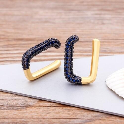 New Fashion U Shape CZ Crystal Ear Cuffs For Women Purple Blue Party Wedding Clip on Earrings Female Jewelry Christmas Gift