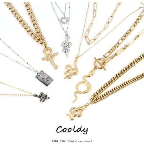 Snake cross stainless steel necklace chain Thick necklace for women punk choker gold Necklace Fashion Female Jewelry Gift