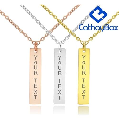 Womens Silver Color Gold Rose Gold Tone Personalized Stainless Steel Blank Vertical Engrave Name Bar Charm Pendant Necklace