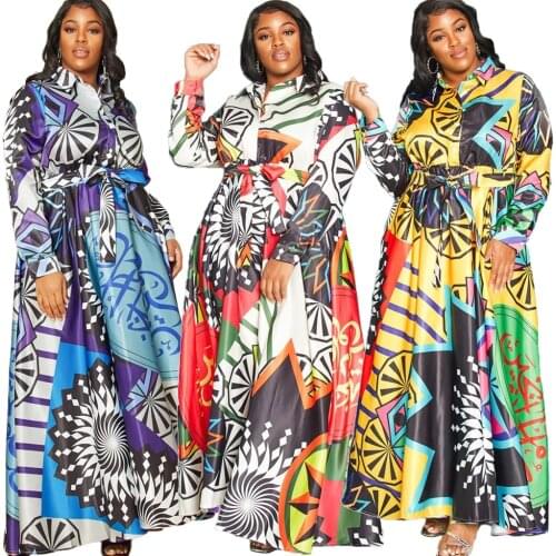 African Style Dashiki Dress Print Long Maxi Dresses for Women Plus Size Bazin Vintage Long Sleeve Robe Africain Sexy Party Dress