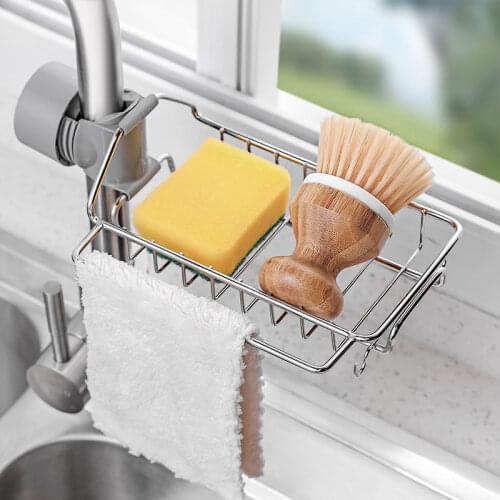 Sink Drain Rack Faucet Shelf Stainless Steel Kitchen Sink Storage Stretchable Drainpipe Shelf Sink Dishcloth Basket Gadgets
