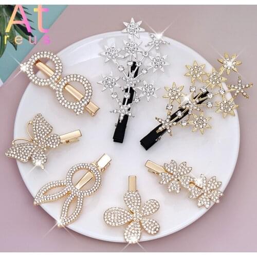 Silver Plated Big Multi-Star Bangs Hair Clips For Girls Women Crystal Cherry Flower Hairpin Animal Rabbit Butterfly Hair Jewelry