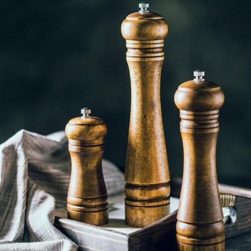 Wood Salt and Pepper Mills , Wooden Spice & Pepper Grinders, Manual Herbs Mills with Adjustable Ceramic Kitchen Accessories