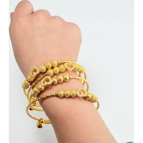 7-20Years Heart-shaped Baby Girls Gold Color Bangles Luxury Bracelets Ethiopian/France/African/Jewelry gifts