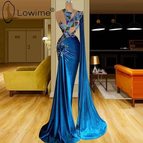 Blue Sparkly Sequins Mermaid Evening Dresses 2021 Wedding Formal Party Gowns Abendkleider suknie wieczorowe