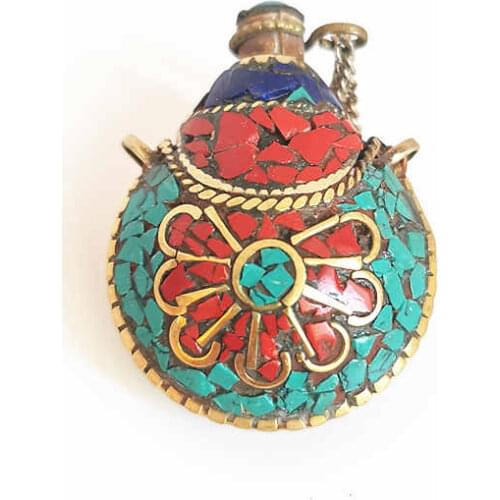 Tibetan Snuff Bottles Fork Crafts Pendants Brass Inlaid Colorful Stone Lovely Bottles BYH024