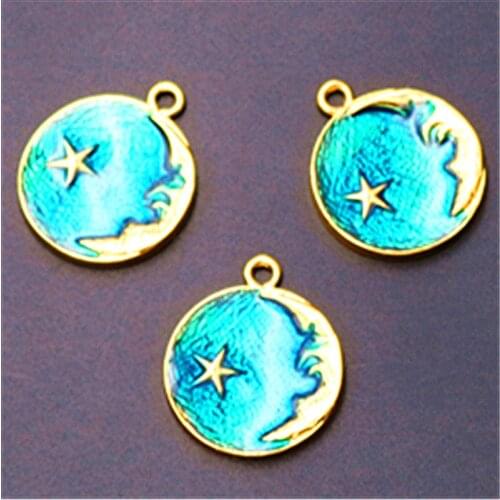 WKOUD 6pcs Enamel moon& star Alloy Pendant Charms Gold Tone Oil Drop DIY Jewelry Ornament Accessories Bracelet Necklace Charm