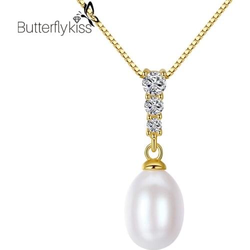 BK 100% 925 Sterling Silver Pearl Necklace White Pink Purple With Zircon Pendant Necklace Fine Jewelry Anniversary Gifts