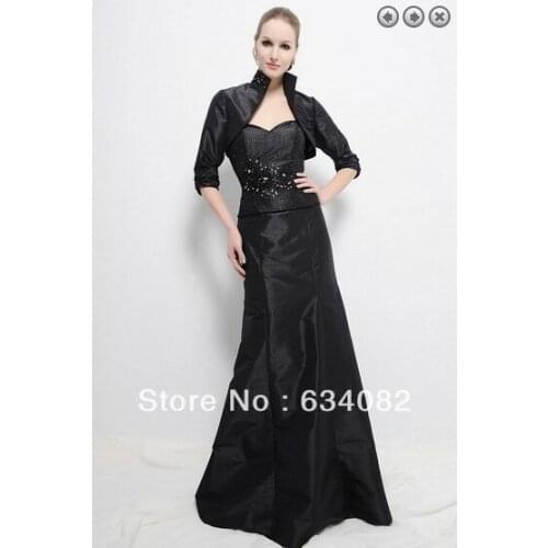 Free shipping 2014 womens elegant dress plus size vestidos formales long sleeve black Mother of the Bride Dresses with jacket