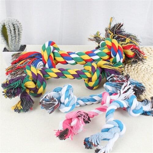 1 Pcs Dog Bite Rope Toys Pets Dogs Supplies Pet Dog Puppy Cotton Chew Knot Toy Durable Braided Bone Rope Funny Tool Random Color