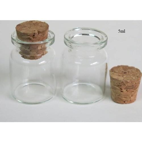 1000 x 5ml Small Clear Glass Bottle with Wooden Cork 5cc Cork Stopper Transparent Glass vials Empty Sample Jars 22*30*12.5mm