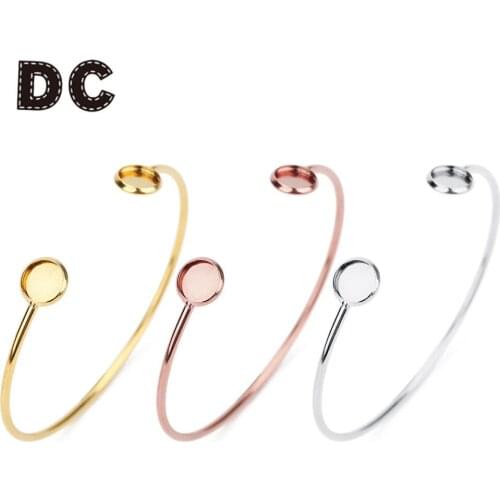 1 Pcs 16.6cm Stainless Steel Bangle Base Diy Golden Open Bracelet Blank Findings Tray Bezel Setting Cabochon Jewelry Marking