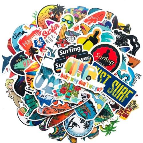 5 Sets = 250PCS Summer Beach Surfing Stickers Skateboard Guitar Notebook Water Cup Waterproof Stickers