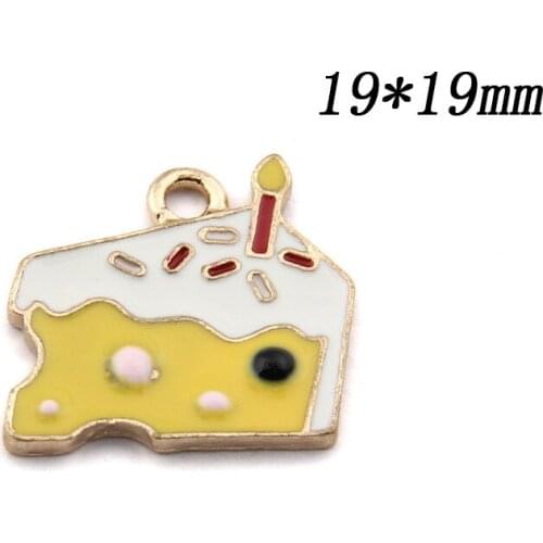 Free Shipping 19*19MM 60Pcs Colorful Enamel Alloy Charms Cute Birthday Cake Shape Food Oil Drop Necklace Earring Pendants