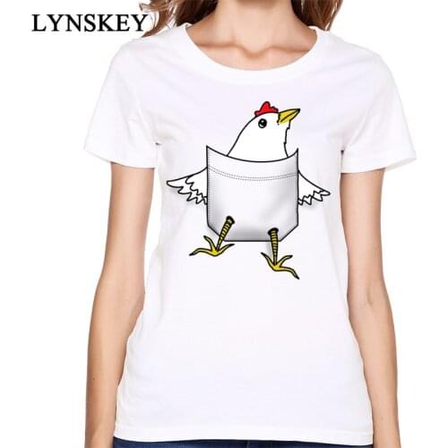 Free Shipping Funny Pocket Chicken 100% Cotton Womens Regular Round Collar Tee Shirts New Brand Cartoon Girls Casual Tops Tees