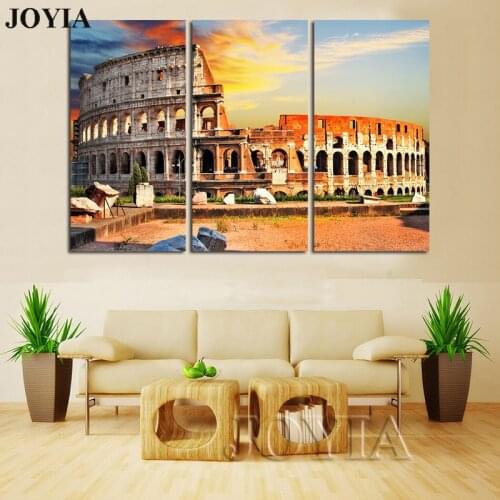 LARGE Wall Decor 3 Piece Art Canvas Prints Beautiful Roman Colosseum Coliseum Painting Picture Italy Giclee Print No Frame