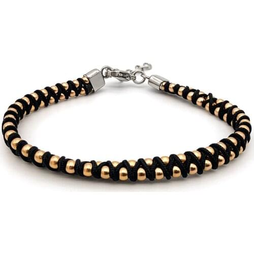 Runda Fashion Men And Women Beaded Bracelet Black Braided Rope Stainless Steel Jewelry Handmade Couple Holiday Gifts