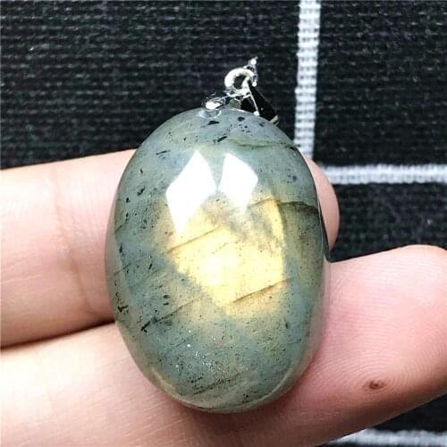 Top Natural Yellow Labradorite Beads Necklace Pendant Jewelry For Woman Man Crystal 26x19x11mm Oval Beads Silver Stone AAAAA