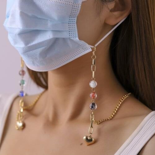 New Fashion Stainless Steel Pearl Heart Mask Chains Glasses Chain for Women Delicate Metal Sunglasses Lanyards Eyewear Necklace