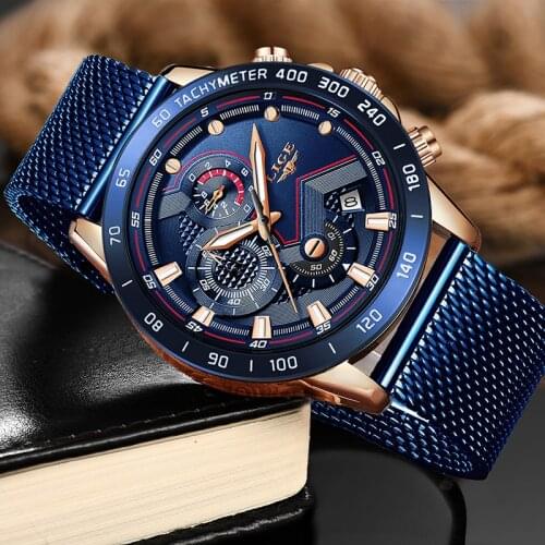 2020 New Blue Sport Watch Man Business Dial Waterproof Quartz Clock Mens Watches Top Brand Luxury Watch For Men Chronograph+Box