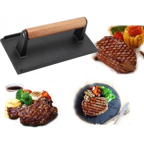 Cast Iron Press Heat Resistance Steak Press Iron Board With Wooden Handle Cast Bacon Burger Grill Professional Kitchen Tools