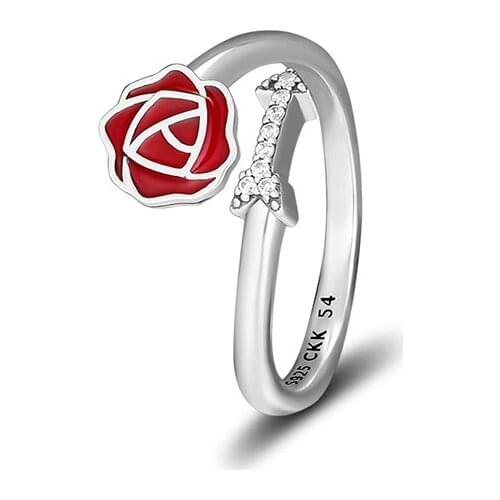 CKK 925 Sterling Silver Love Feelings Ring,Berry Red Enamel, Clear CZ Fits for European Style Jewelry Wedding Women Gift