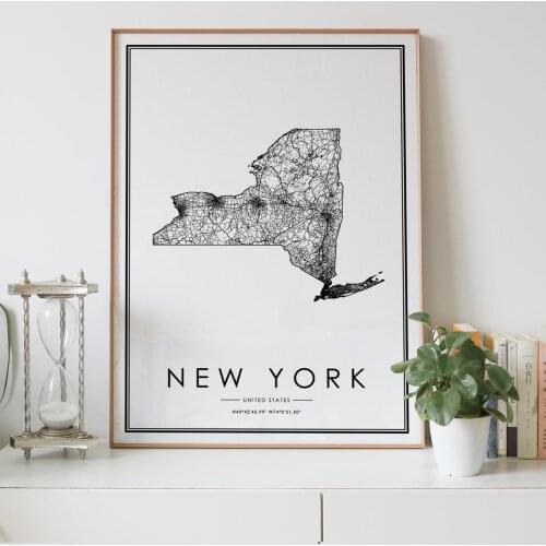 New York state Road map Nordic Living Room Decoration Canvas Poster Modern Home Decor Art Print Painting