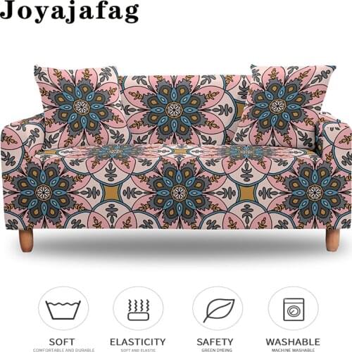 Elastic Sofa Cover Bohemia Pattern Printed For Living Room Corner L-shaped Sofas 1/2/3/4 Seater Washable Dust Proof Slipcover