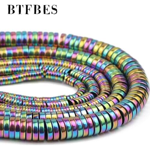 BTFBES Hematite Natural Stone 3~8mm Multicolored Flat Round Coin Spacers Loose Beads For Jewelry Making DIY Bracelets Findings