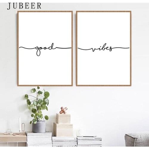 Good Vibes Sign Posters and Prints Line Wall Art Prints Yoga Studio Canvas Painting Wall Art Set for Bedroom Nordic Home Deocr