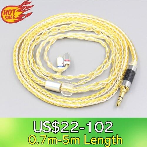 LN007307 8 Core OCC Silver Gold Plated Braided Earphone Cable For 0.78mm Flat Step JH Audio JH16 Pro JH11 Pro 5 6 7 BA Custom