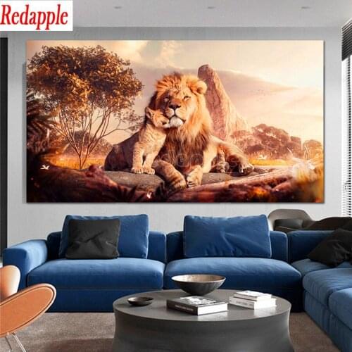 Mom and Baby Lions diamond Paintings Animal embroidery Art Pictures diamond mosaic full square round drill large size Wall Decor