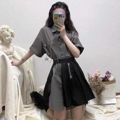 Sweet and cool girl fried street BF style suit mid-length short-sleeved shirt + design high waist skirt single/two-piece suit