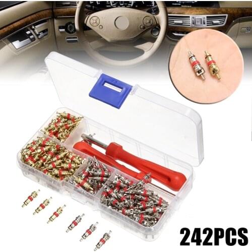 240pcs Copper Assorted Car Auto A/C Air Conditioning R134a Valve Core with 2pcs Remover Tool Kit For Toyota For Honda for Ford