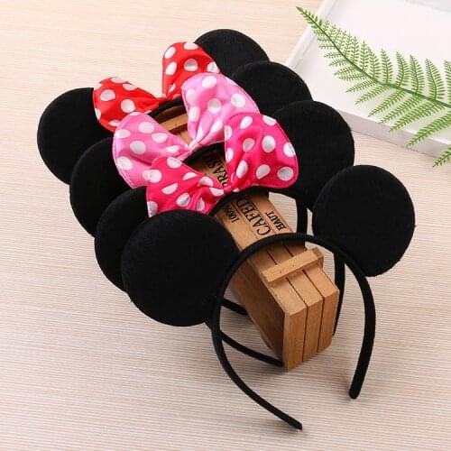 Mickey Mouse party Ears Headband Hairband Pink Sequin Hair Clips Bows or Girls birthday party baby favor Small gifts