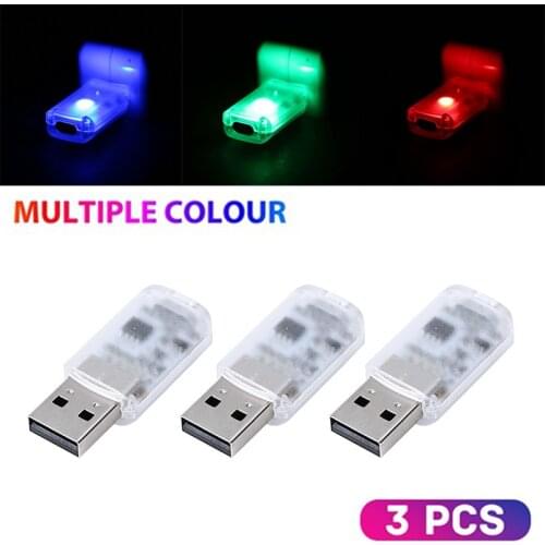 3pcs 5V Mini LED USB Car Auto Interior Light Touch Key Atmosphere Ambient RGB Lamp DIY Parts
