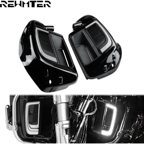 Motorcycle LED Fairing Lower Grills Light +Warmer Vented Leg Fairing Glove Box For Harley Touring Road King Street Glide 14-2020