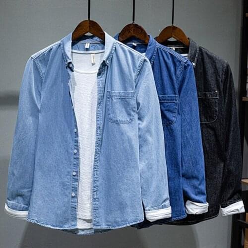S-XXXXL 100% Cotton Mens Denim Long Sleeve Shirt Four Seasons New Business Fashion Retro Casual Shirt Jacket Male Brand Clothes