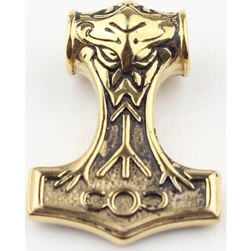 Mens Gold Myth THORS HAMMER Norse Magick Mjolnir 316L Stainless Steel Pendant