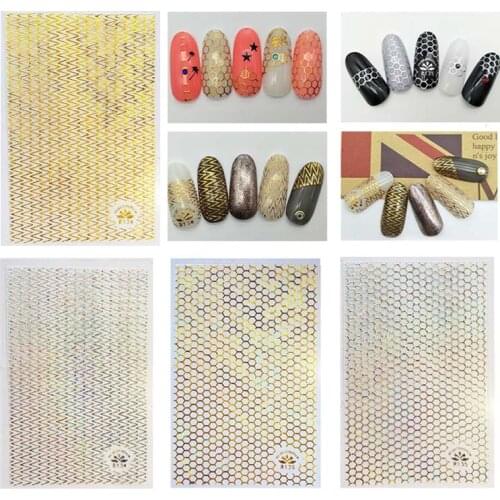 New 3D Nail Art Adhesive Stickers Geometric Stripes Line Hexagon Grid Design Foils Sliders For Nails Decoration Decal Manicure