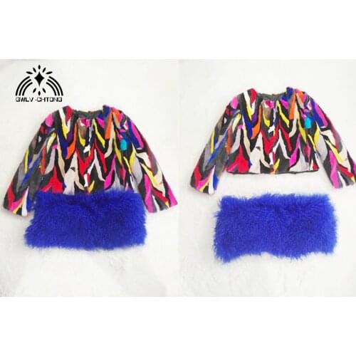 Real natural genuine multi-color colorful mink fur coat with lamb fur hem women jacket hem can be removed