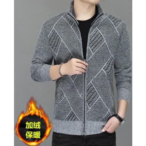 2021 new sweater men autumn winter warm cashmere wool zipper sweater casual slim striped cardigan jacket