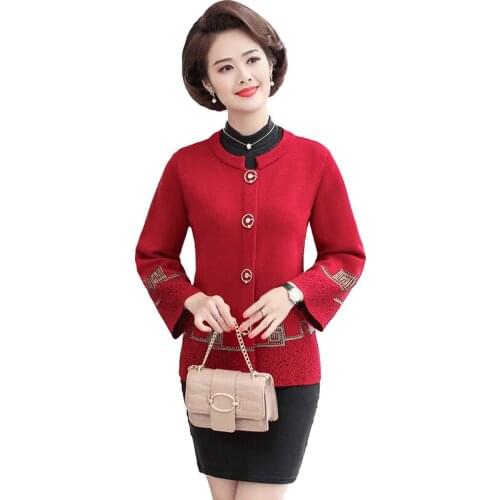 Autumn Winter Womens Coat Noble Fashionable Middle-aged Jacket New Knitted Cardigan Middle-aged Elderly Womens Sweater A53