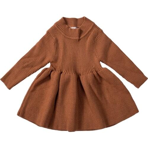 1-5Y Baby Girls Autumn Winter Dress Toddler Kids Knitted Long Sleeve Warm Dresses Solid Ribbed Party Gown Clothes